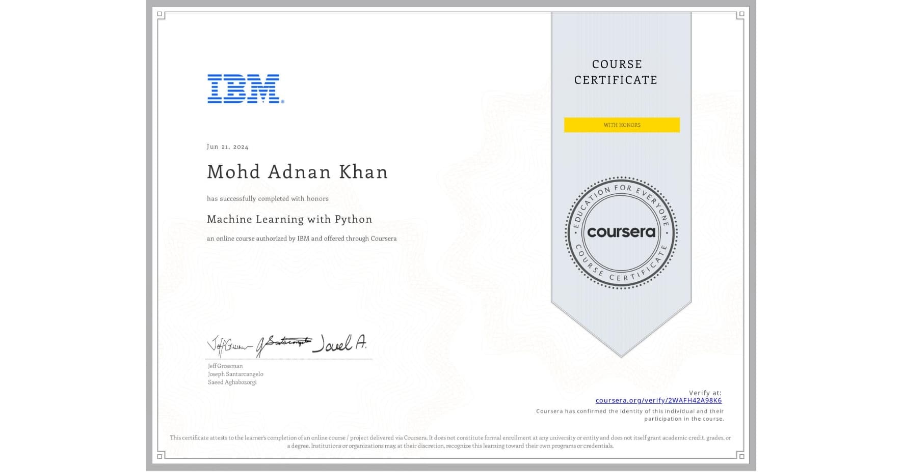Machine Learning (with Honors)