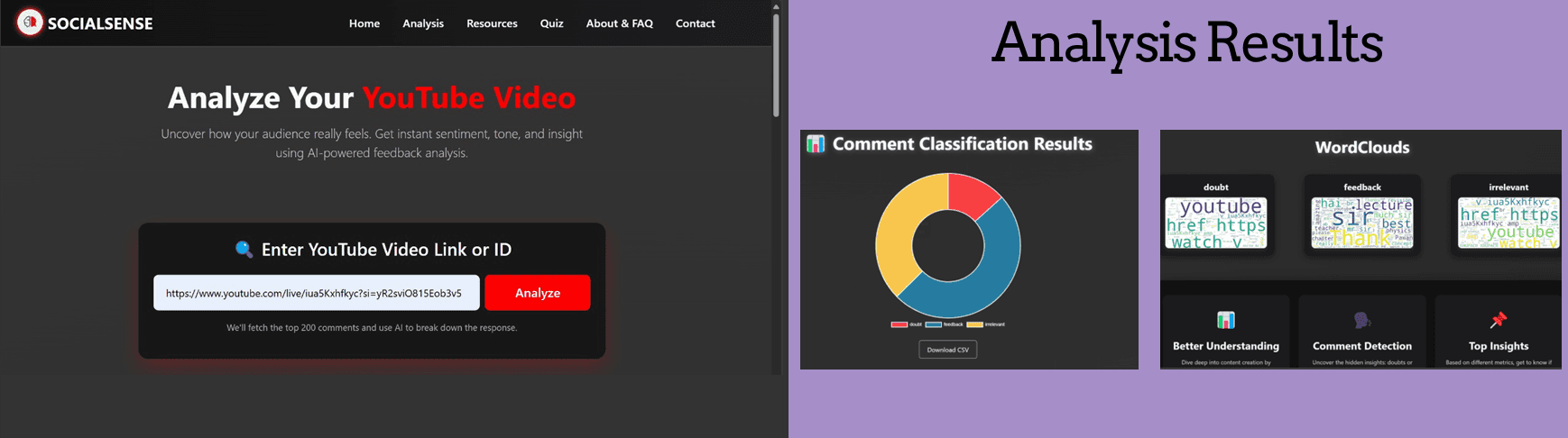 YouTube Comment classification preview
